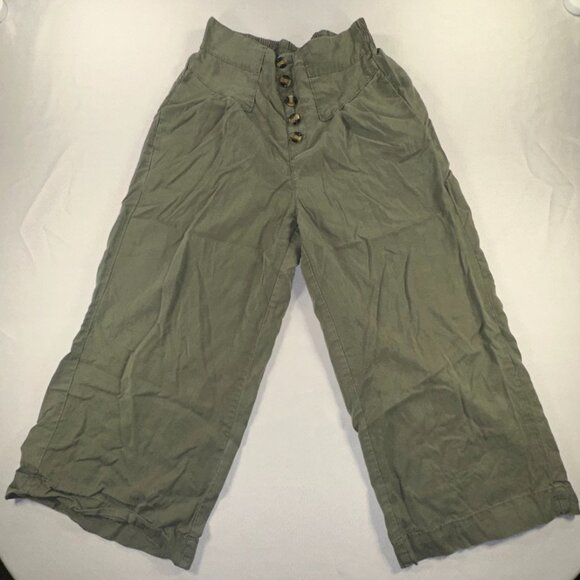one 5 one - Army Green Gaucho Capri Pants Women's Size Medium Palazzo Cullotes - Picture 1 of 10